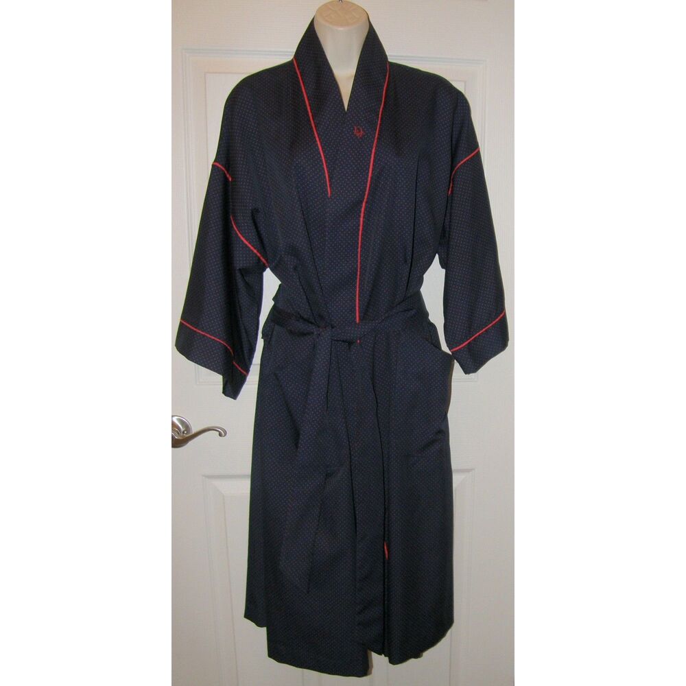 CHRISTIAN DIOR Vintage Blue & Pink Polka Dot One Size Lightweight Belted Robe